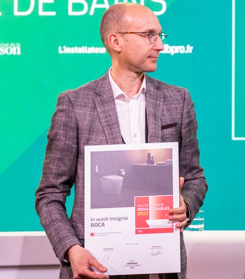 Xavier Godiveau, Roca, recevant le prix du Palmarès des Salles de bains Remarquables